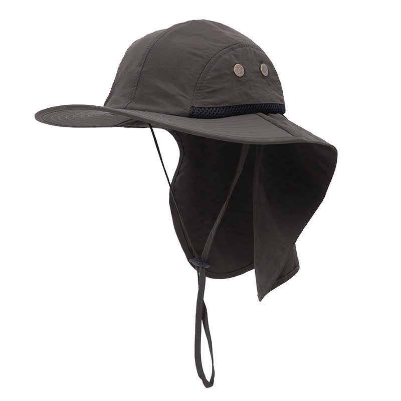 Wide Brim Sun Protection Bucket Hat With Neck Flap - Army Green - Adjustable (21 5/8"-23 5/8") - image 6