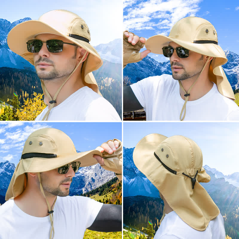 Wide Brim Sun Protection Bucket Hat With Neck Flap