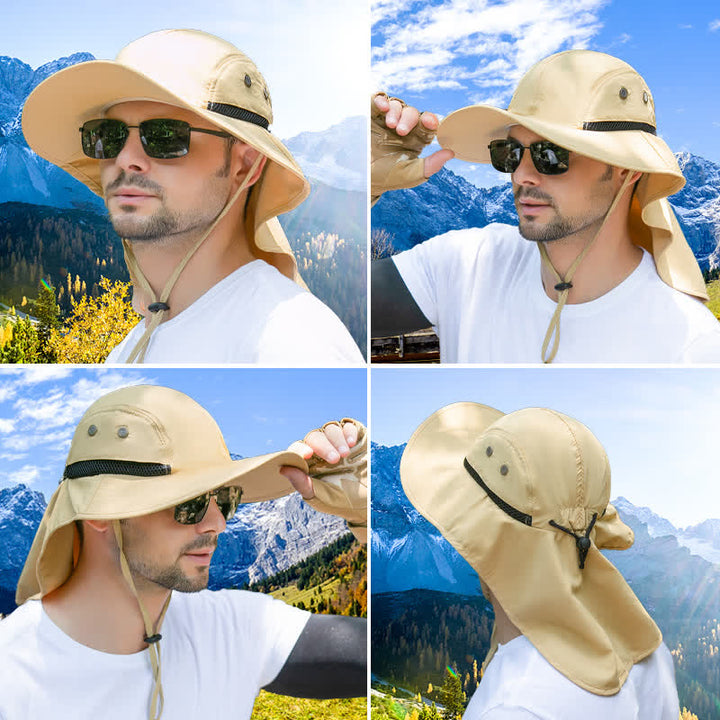 Wide Brim Sun Protection Bucket Hat With Neck Flap