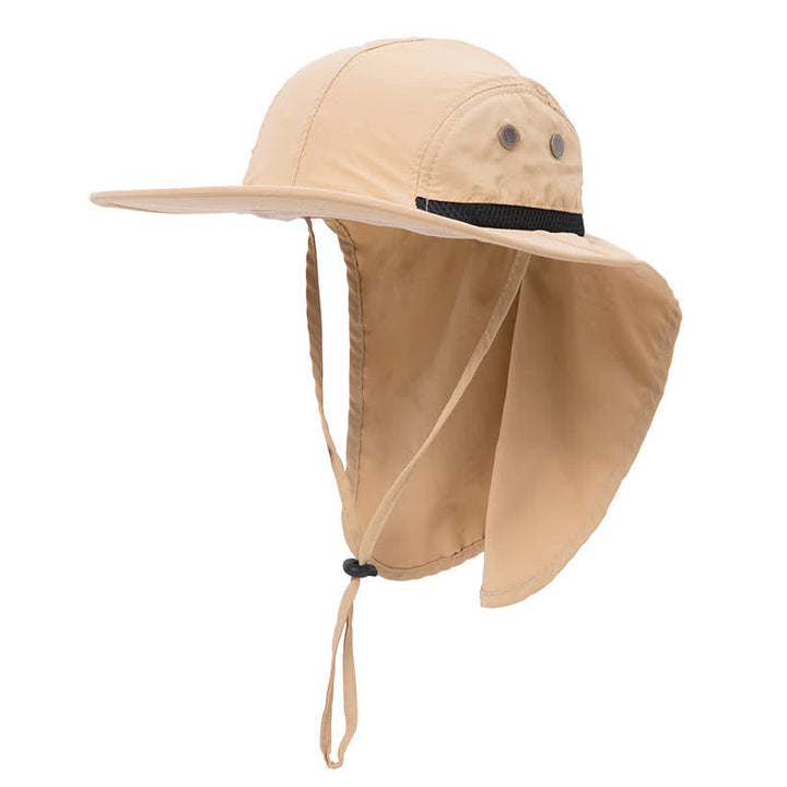 Wide Brim Sun Protection Bucket Hat With Neck Flap - Khaki - Adjustable (21 5/8"-23 5/8") - image 4