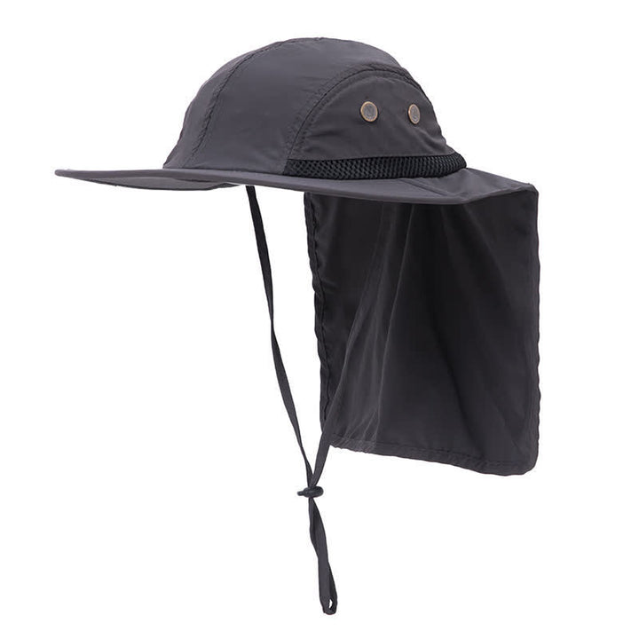 Wide Brim Sun Protection Bucket Hat With Neck Flap - Dark Gray - Adjustable (21 5/8"-23 5/8") - image 2