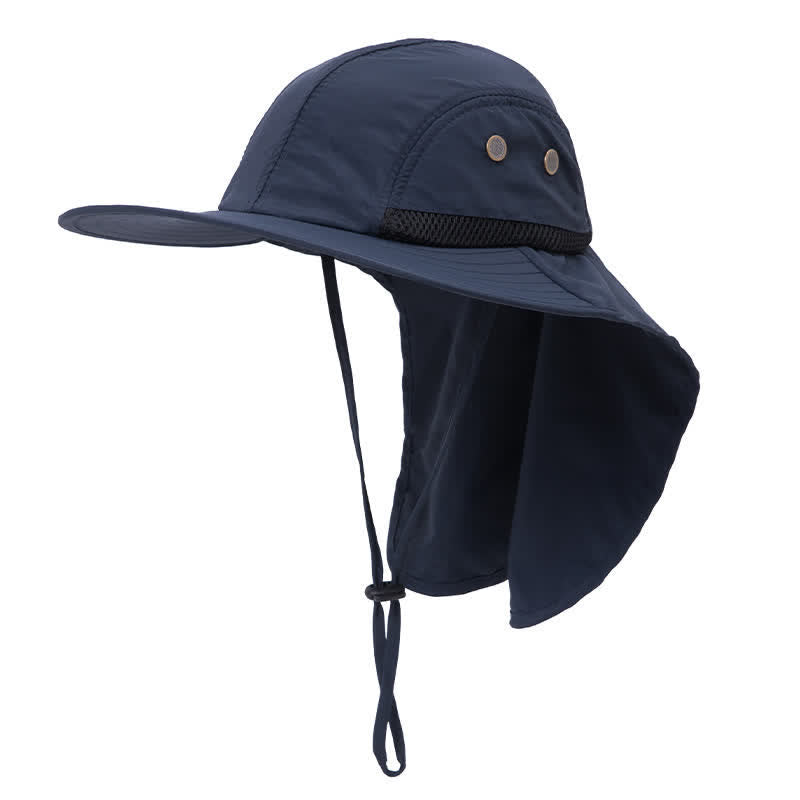 Wide Brim Sun Protection Bucket Hat With Neck Flap - Navy - Adjustable (21 5/8"-23 5/8") - image 1