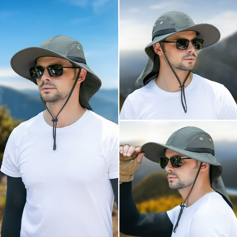 Wide Brim Sun Protection Bucket Hat With Neck Flap