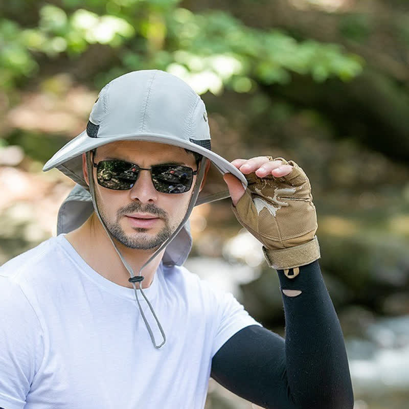Wide Brim Sun Protection Bucket Hat With Neck Flap
