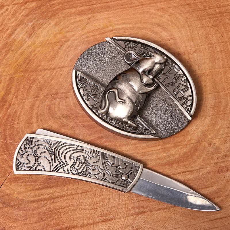 Men's DIY Hamster Hidden Folding Knife Leather Belt