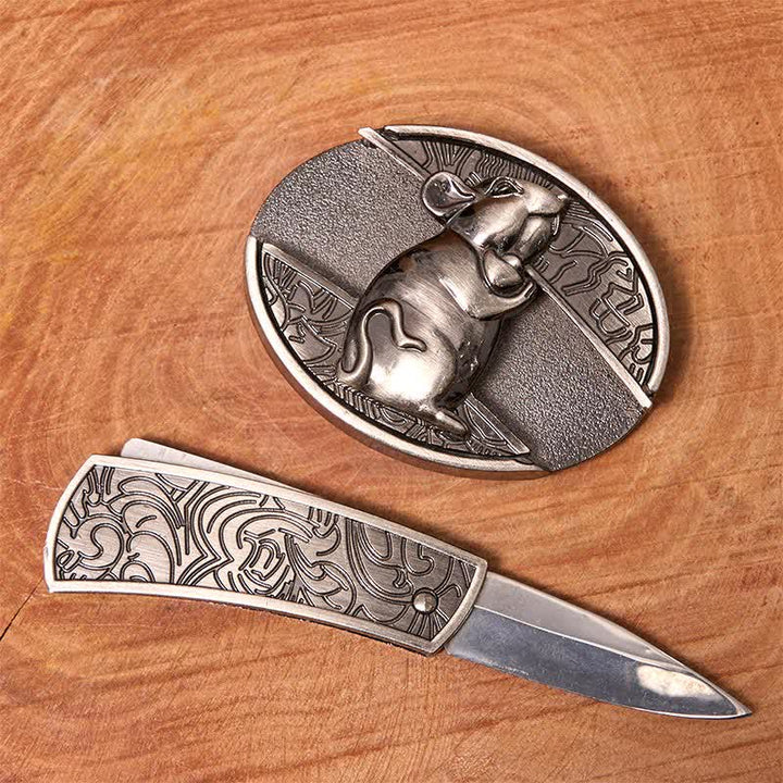Men's DIY Hamster Hidden Folding Knife Leather Belt
