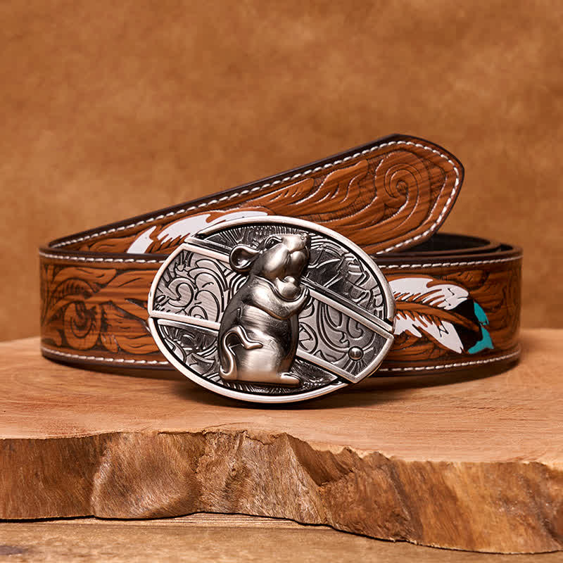 Men's DIY Hamster Hidden Folding Knife Leather Belt