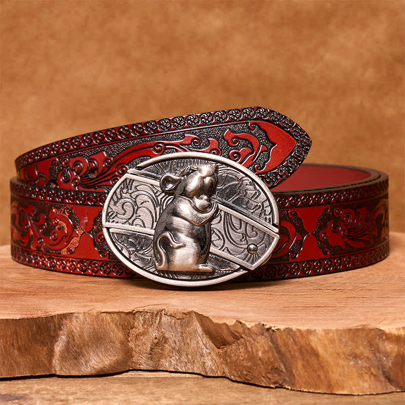 Men's DIY Hamster Hidden Folding Knife Leather Belt - Hamster - Brown Carved Belt - 42 - image 7