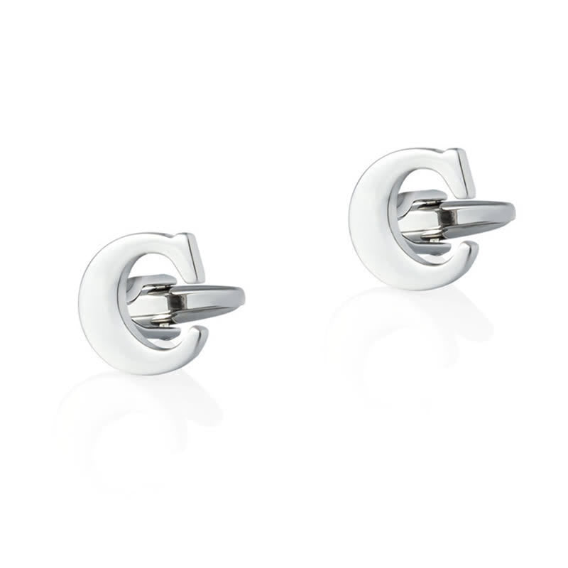 1 Pair Men's Silver Plated Initial Letter 26 Alphabet Cufflinks