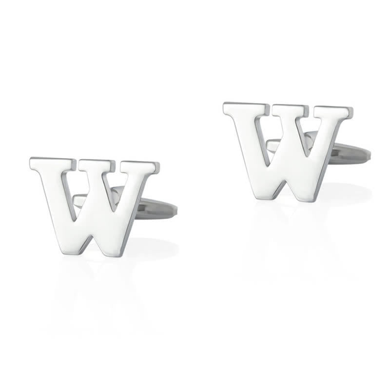1 Pair Men's Silver Plated Initial Letter 26 Alphabet Cufflinks