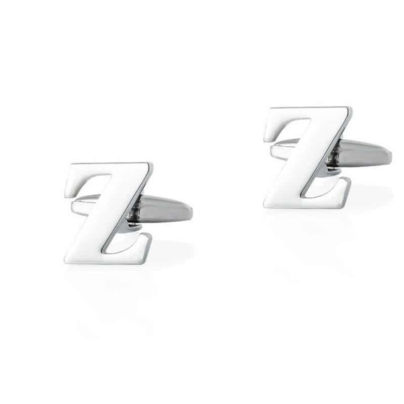 1 Pair Men's Silver Plated Initial Letter 26 Alphabet Cufflinks