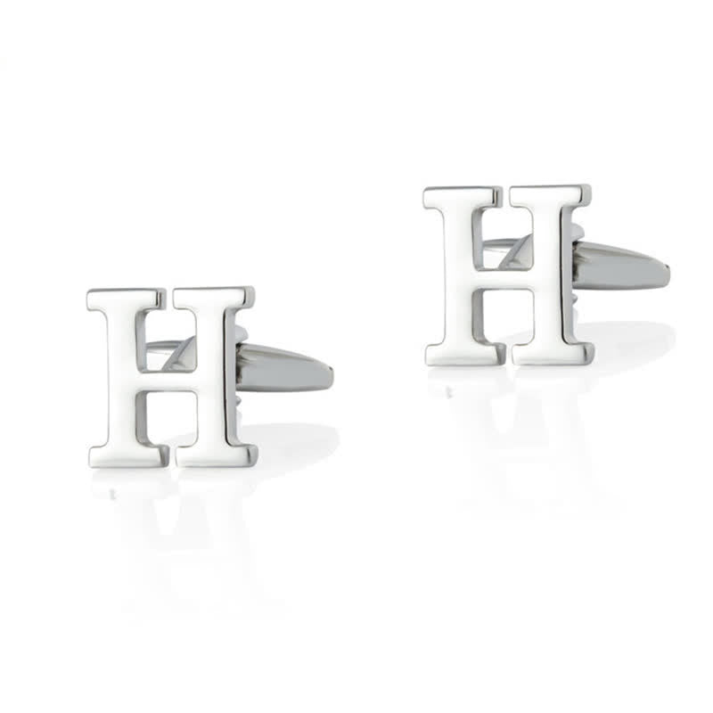 1 Pair Men's Silver Plated Initial Letter 26 Alphabet Cufflinks