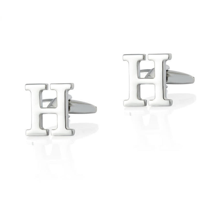 1 Pair Men's Silver Plated Initial Letter 26 Alphabet Cufflinks