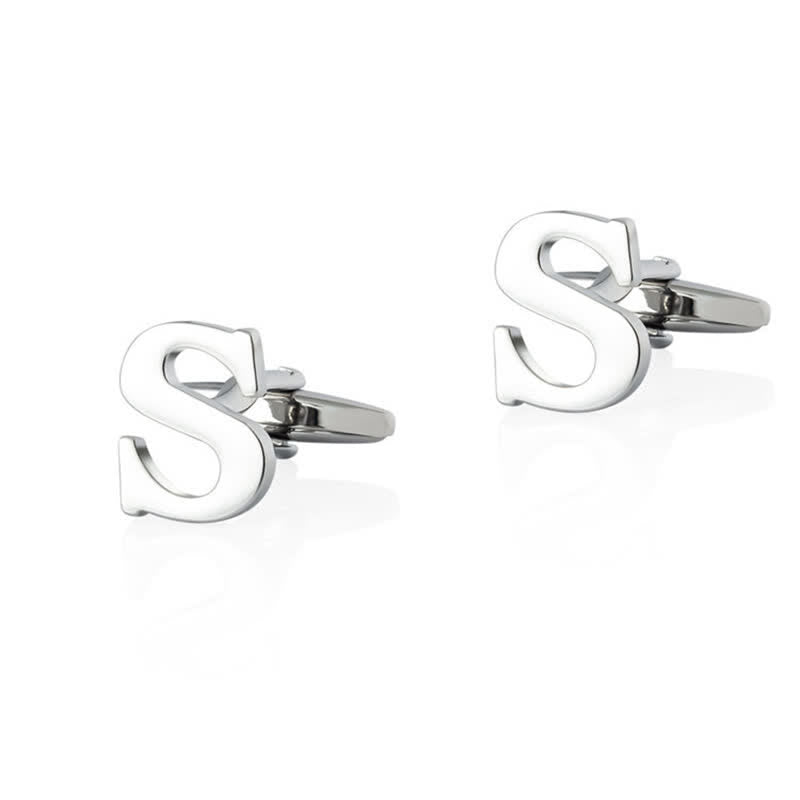 1 Pair Men's Silver Plated Initial Letter 26 Alphabet Cufflinks