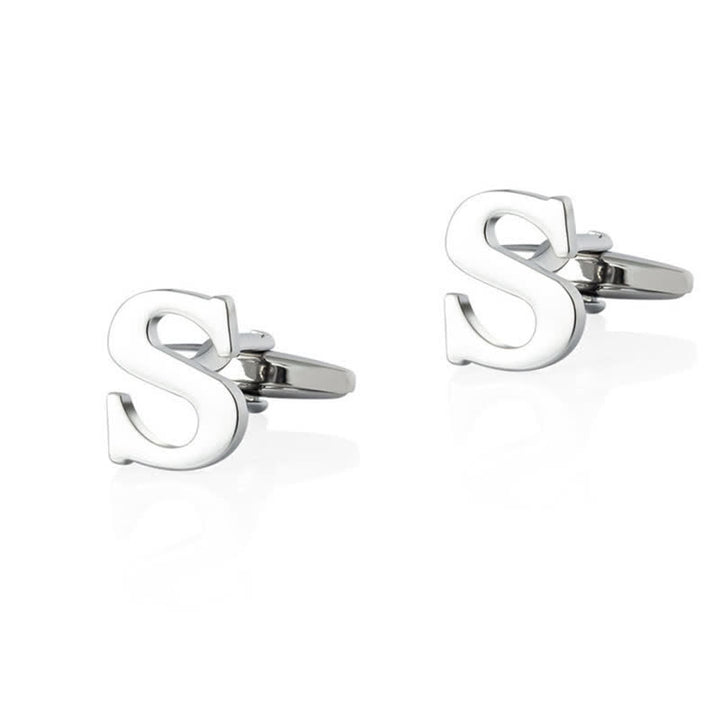 1 Pair Men's Silver Plated Initial Letter 26 Alphabet Cufflinks