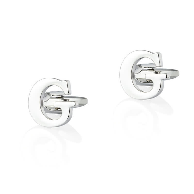 1 Pair Men's Silver Plated Initial Letter 26 Alphabet Cufflinks