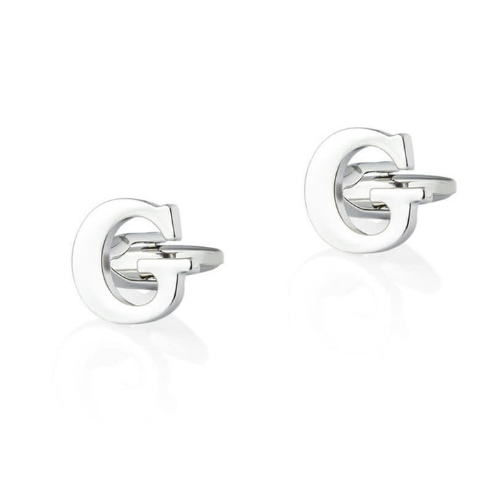 1 Pair Men's Silver Plated Initial Letter 26 Alphabet Cufflinks