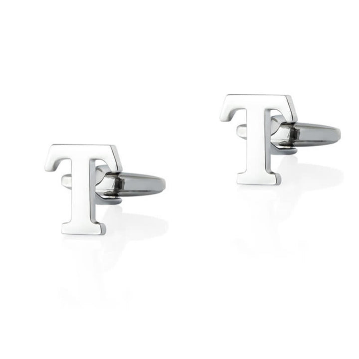 1 Pair Men's Silver Plated Initial Letter 26 Alphabet Cufflinks