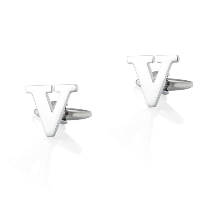 1 Pair Men's Silver Plated Initial Letter 26 Alphabet Cufflinks