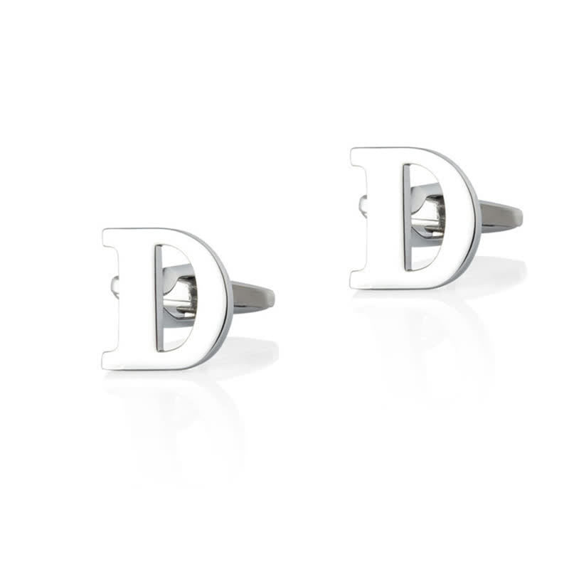 1 Pair Men's Silver Plated Initial Letter 26 Alphabet Cufflinks