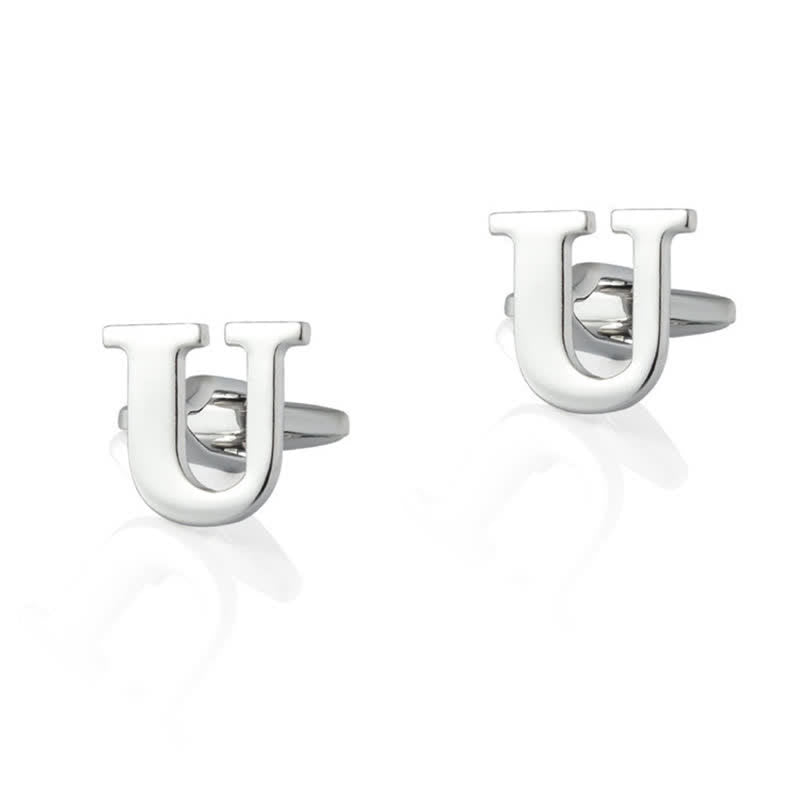 1 Pair Men's Silver Plated Initial Letter 26 Alphabet Cufflinks