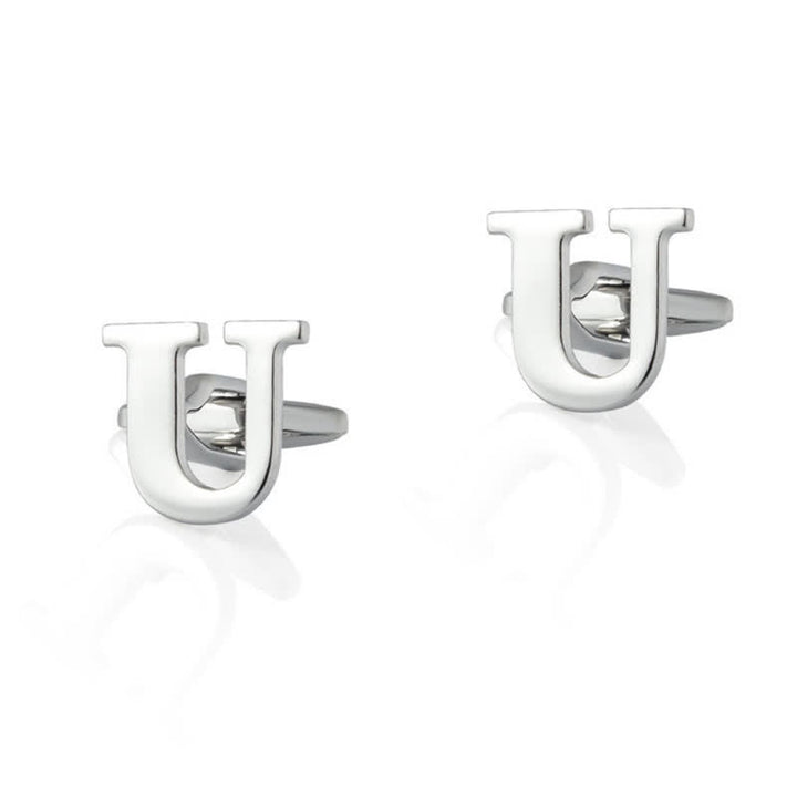 1 Pair Men's Silver Plated Initial Letter 26 Alphabet Cufflinks