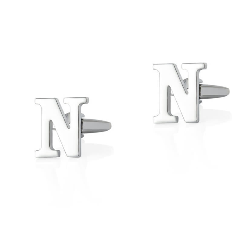 1 Pair Men's Silver Plated Initial Letter 26 Alphabet Cufflinks