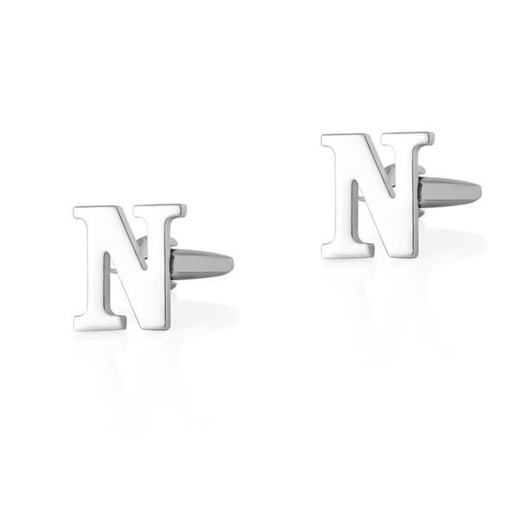 1 Pair Men's Silver Plated Initial Letter 26 Alphabet Cufflinks