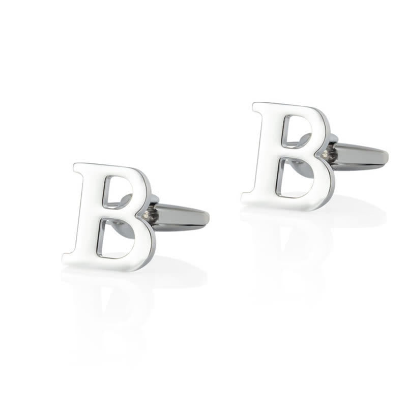 1 Pair Men's Silver Plated Initial Letter 26 Alphabet Cufflinks