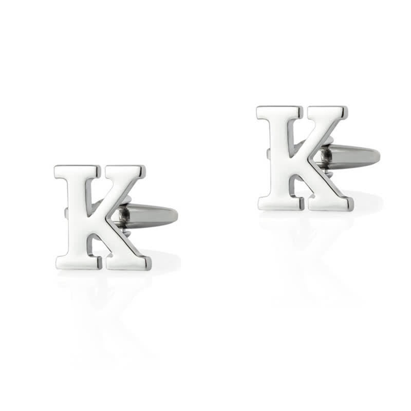 1 Pair Men's Silver Plated Initial Letter 26 Alphabet Cufflinks