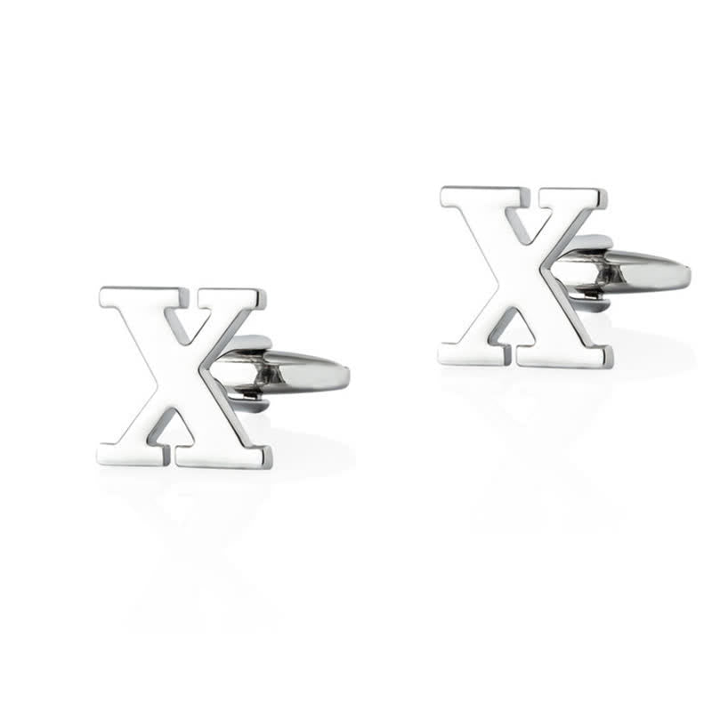1 Pair Men's Silver Plated Initial Letter 26 Alphabet Cufflinks