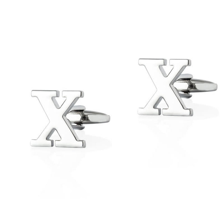 1 Pair Men's Silver Plated Initial Letter 26 Alphabet Cufflinks