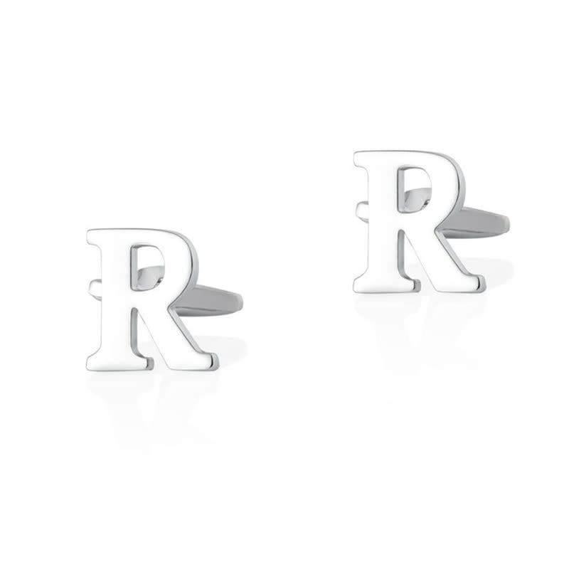 1 Pair Men's Silver Plated Initial Letter 26 Alphabet Cufflinks