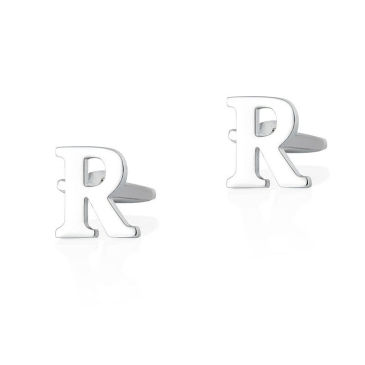 1 Pair Men's Silver Plated Initial Letter 26 Alphabet Cufflinks