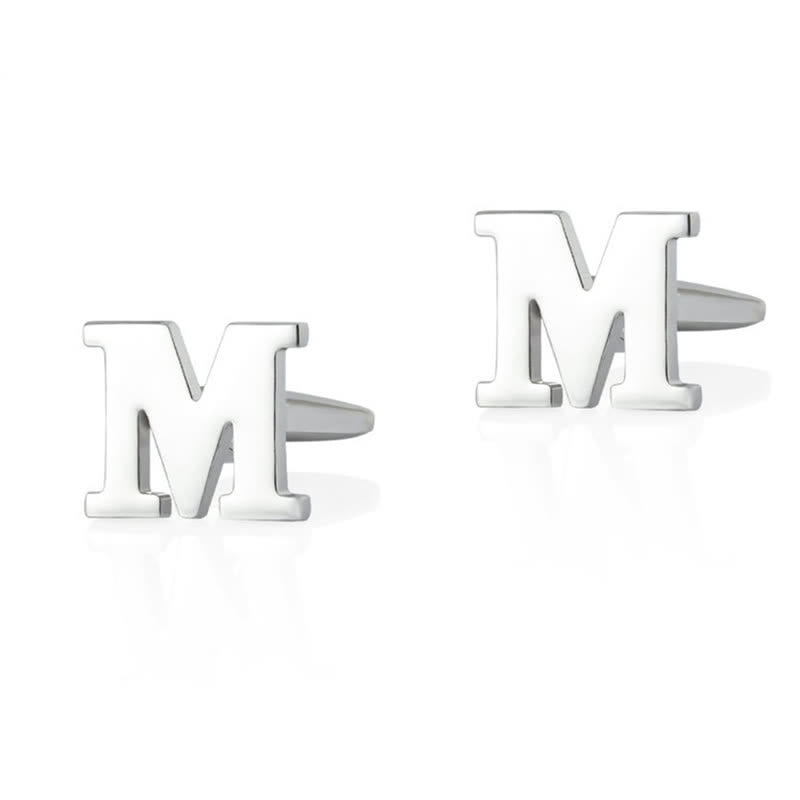 1 Pair Men's Silver Plated Initial Letter 26 Alphabet Cufflinks