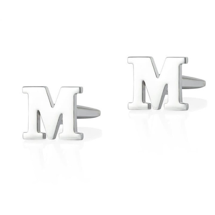 1 Pair Men's Silver Plated Initial Letter 26 Alphabet Cufflinks