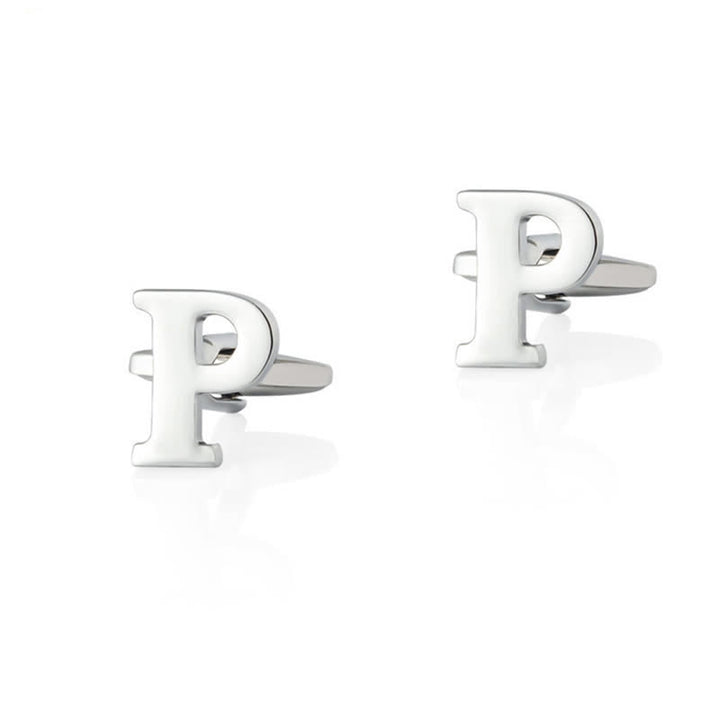 1 Pair Men's Silver Plated Initial Letter 26 Alphabet Cufflinks