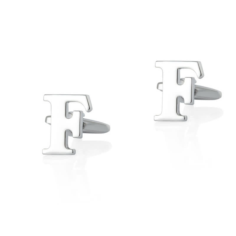 1 Pair Men's Silver Plated Initial Letter 26 Alphabet Cufflinks