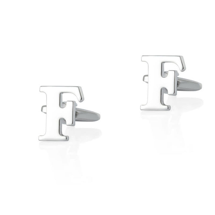 1 Pair Men's Silver Plated Initial Letter 26 Alphabet Cufflinks