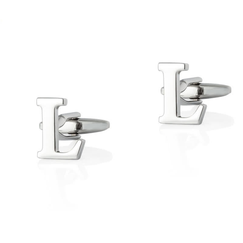 1 Pair Men's Silver Plated Initial Letter 26 Alphabet Cufflinks