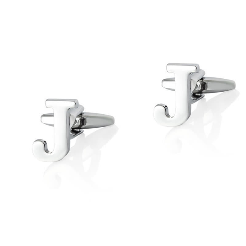 1 Pair Men's Silver Plated Initial Letter 26 Alphabet Cufflinks - J - image 10