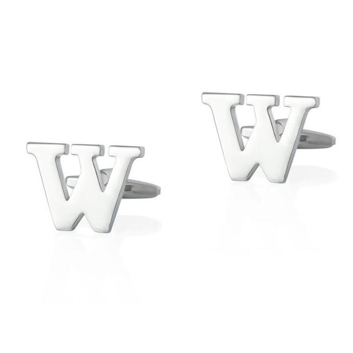 1 Pair Men's Silver Plated Initial Letter 26 Alphabet Cufflinks - W - image 23