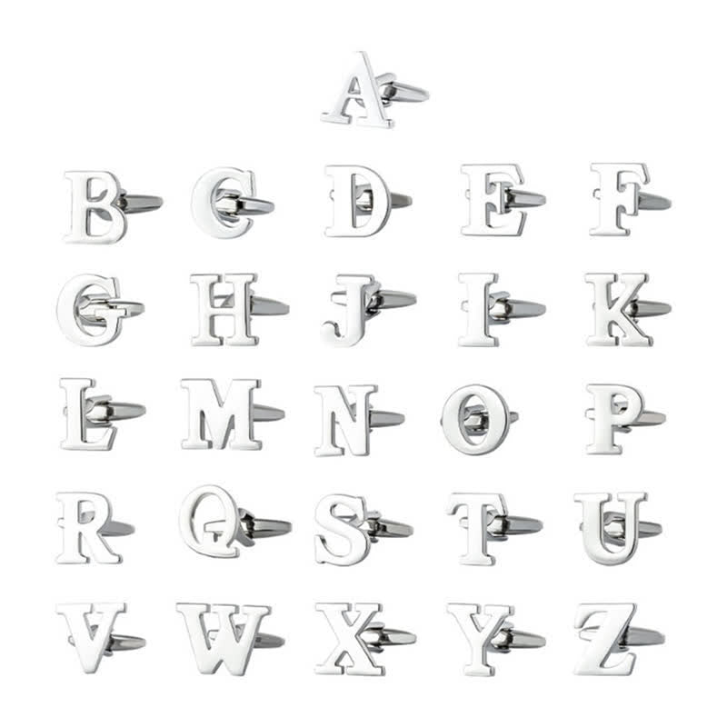 1 Pair Men's Silver Plated Initial Letter 26 Alphabet Cufflinks