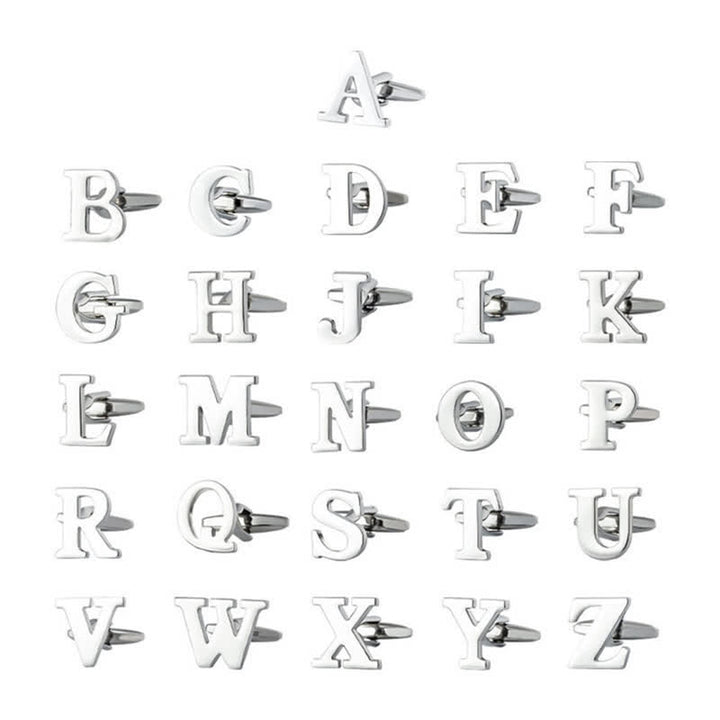 1 Pair Men's Silver Plated Initial Letter 26 Alphabet Cufflinks