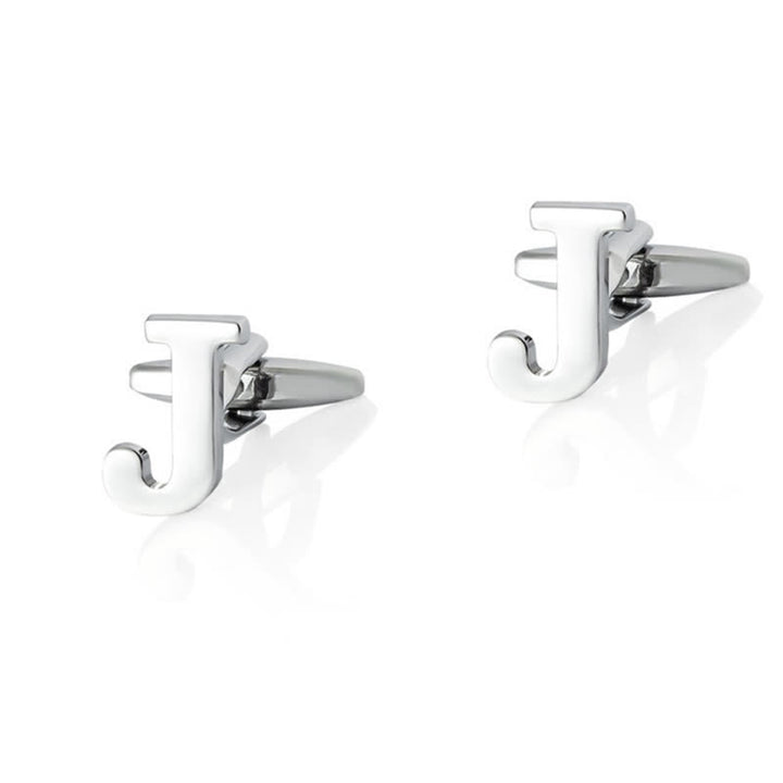 1 Pair Men's Silver Plated Initial Letter 26 Alphabet Cufflinks