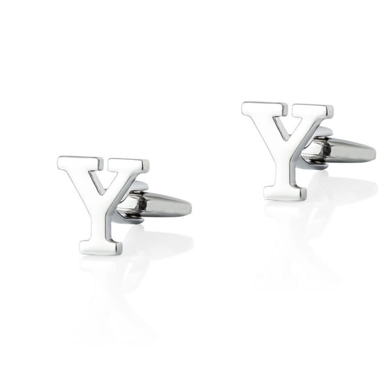 1 Pair Men's Silver Plated Initial Letter 26 Alphabet Cufflinks