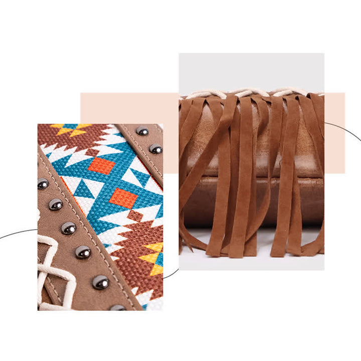 Women's Western Pattern Blue Aztec Fringe Crossbody Bag