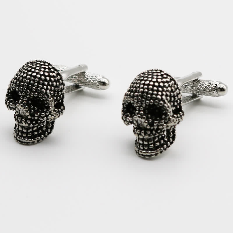 Men's 1 Pair Silver-Tone Punk Skull Head Cufflinks - Silver - image 0
