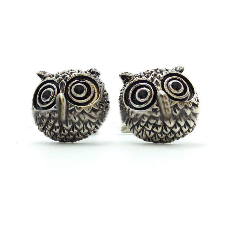 Men's 1 Pair Cute Owl Head Silver-Tone Cufflinks - image 3