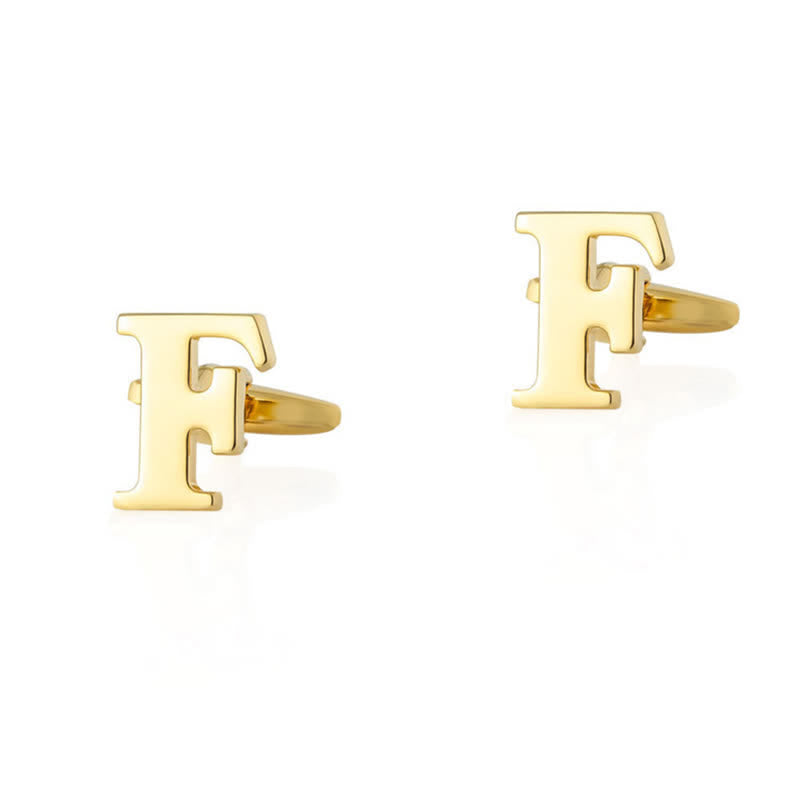 1 Pair Men's Gold Plated Initial Letter 26 Alphabet Cufflinks